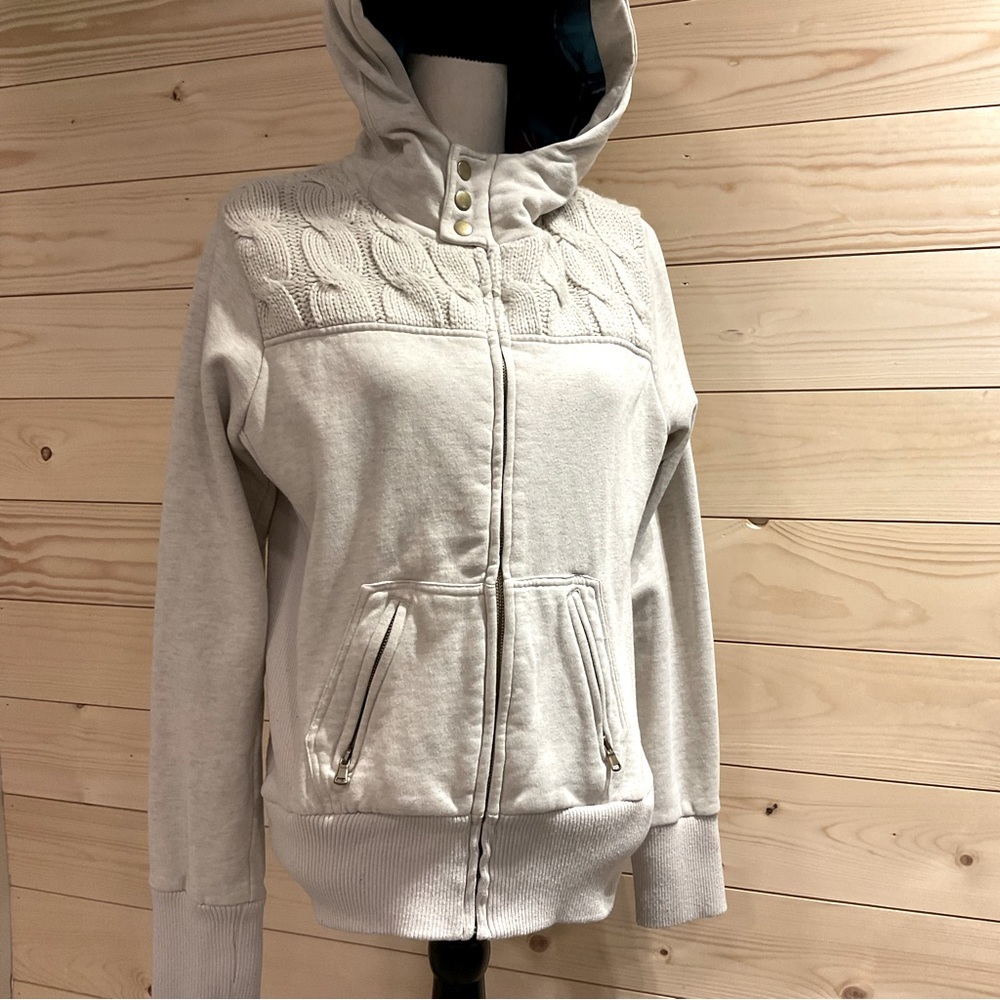 Warm Zip-Up Mixed Media Hoodie, size Large, EUC